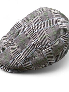 MEGA CAPS Rayon Blend Newsboy Hat Men's MEDIUM Grey Gatsby Cap Plaid